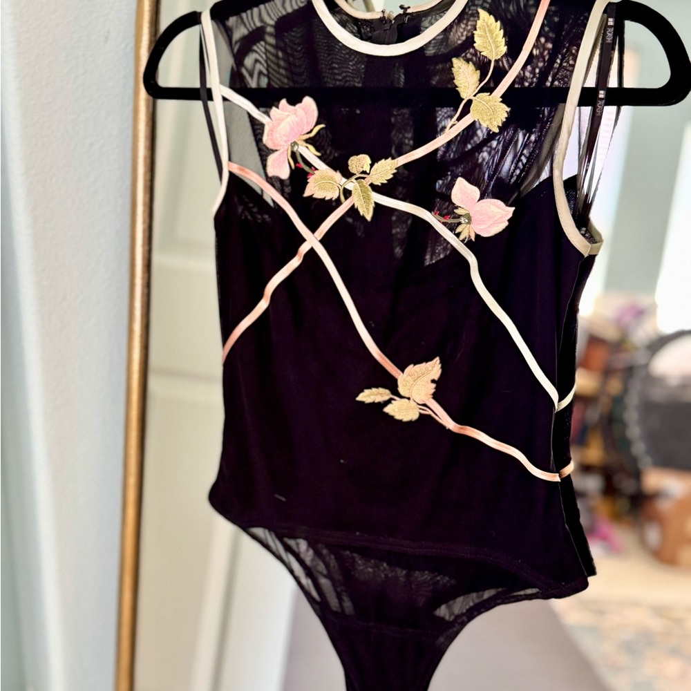 Tadashi Shoji Black Sleeveless Embellished Bodysuit